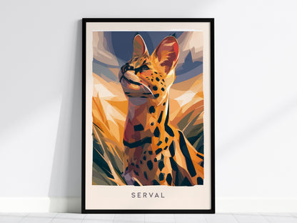 Serval, Leptailurus serval Poster | African Wild Cat Safari Decor Wall Art — framed wall art, 24x36 in