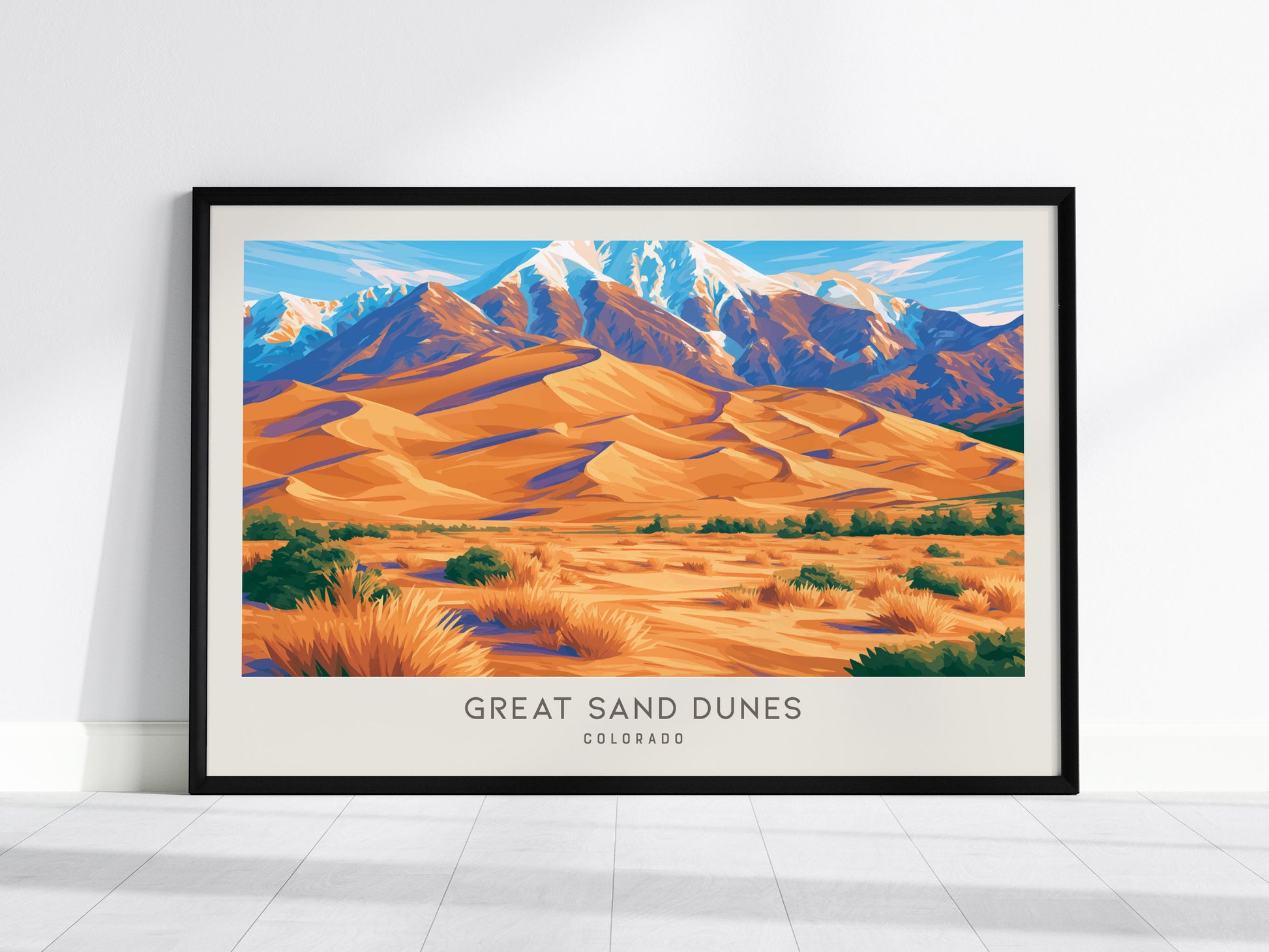 Great Sand Dunes Landscape Matte Border Poster | Colorado Travel Wall Art — framed wall art, 24x36 in