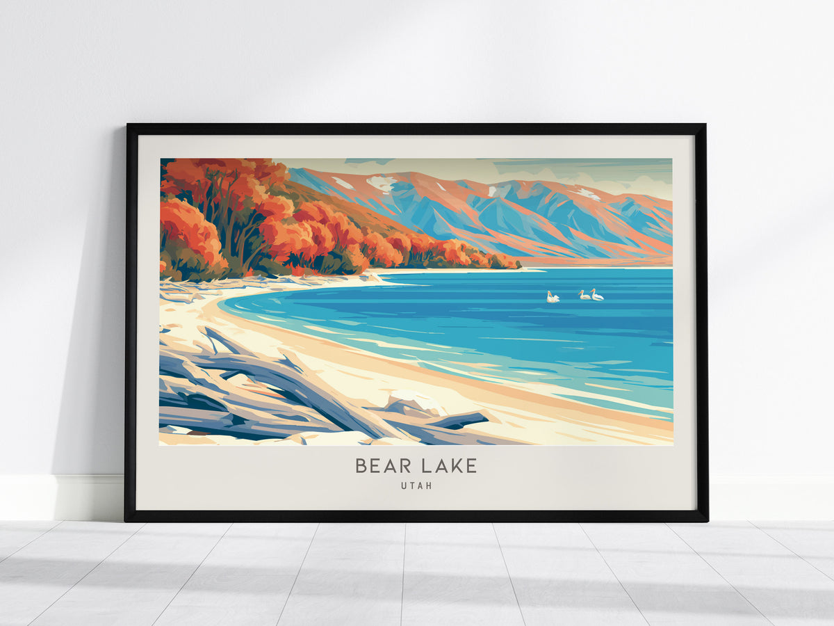 Bear Lake Landscape Matte Border Poster | Utah Destination Print Vacation Wall Art — framed wall art, 24x36 in