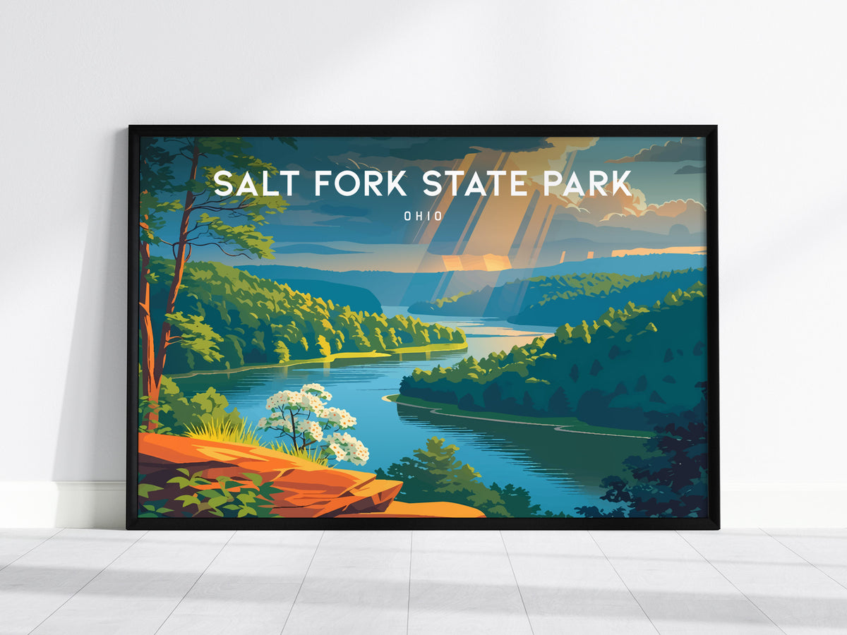 Salt Fork State Park Landscape Poster | Ohio Framed or Unframed Travel Gift Wall Art — framed wall art, 24x36 in