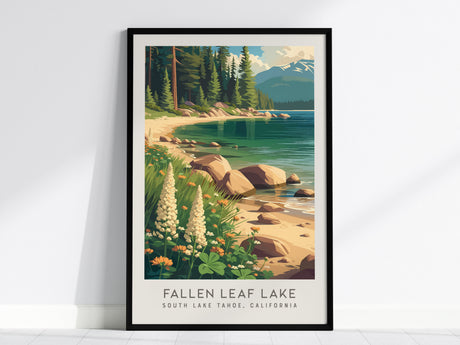 Fallen Leaf Lake Matte Border Poster | South Lake Tahoe, California Destination Print — framed wall art, 24x36 in