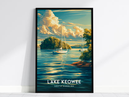 Lake Keowee, South Carolina Poster | Lakeside Mountain Retreat Wall Art — framed wall art, 24x36 in