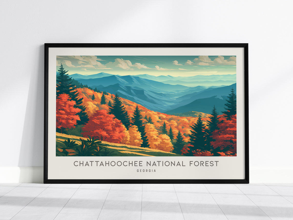 Chattahoochee National Forest Landscape Matte Border Poster | Georgia Travel Wall Art — framed wall art, 24x36 in