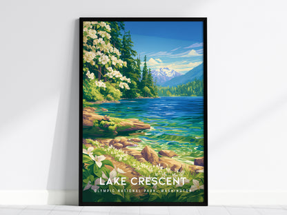 Lake Crescent, Olympic National Park, Washington Poster | Misty Mountain Wilderness Travel Wall Art — framed wall art, 24x36