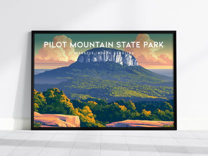 Pilot Mountain State Park Landscape Poster | Pinnacle, North Carolina Vacation Wall Art — framed wall art, 24x36 in