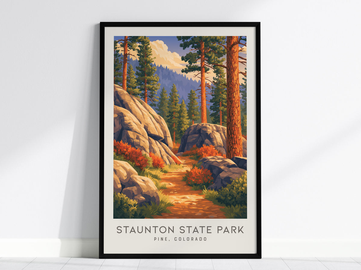 Staunton State Park Matte Border Poster | Pine, Colorado Destination Print Travel Wall Art — framed wall art, 24x36 in