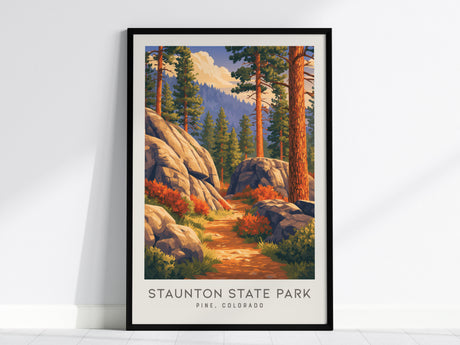 Staunton State Park Matte Border Poster | Pine, Colorado Destination Print Travel Wall Art — framed wall art, 24x36 in