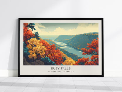 Ruby Falls Landscape Matte Border Poster | Chattanooga, Tennessee Travel Gift Framed or Unframed — framed wall art, 24x36 in