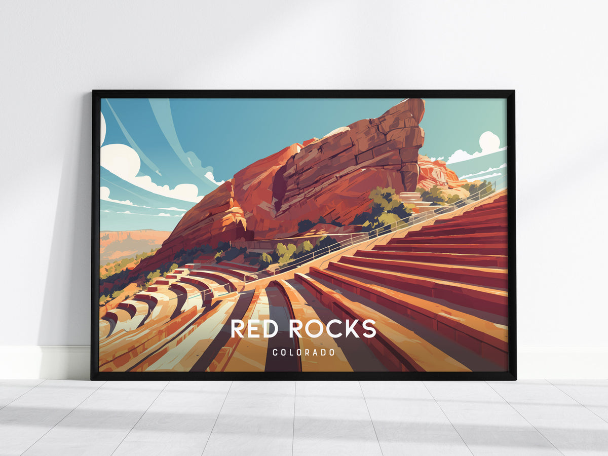 Red Rocks Amphitheatre Landscape, Colorado Poster | Iconic Mountain Venue Destination Print Wall Art — framed wall art, 24x36