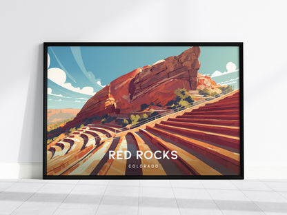 Red Rocks Amphitheatre Landscape, Colorado Poster | Iconic Mountain Venue Destination Print Wall Art — framed wall art, 24x36