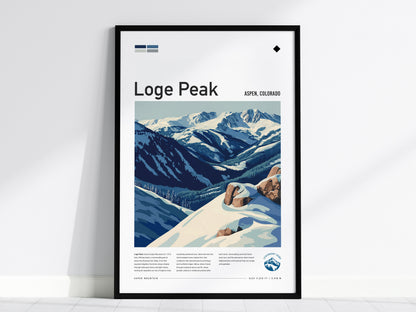 Loge Peak, Aspen, Colorado Poster | Alpine Print Ski Lodge Decor Wall Art — framed wall art, 24x36 in
