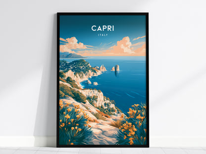 Capri, Italy Poster | Mediterranean Island Coastal Beach Decor Wall Art — framed wall art, 24x36 in