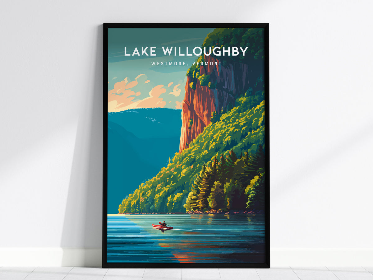 Lake Willoughby, Westmore, Vermont Poster | Scenic Mountain Lake Travel Wall Art — framed wall art, 24x36 in