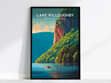 Lake Willoughby, Westmore, Vermont Poster | Scenic Mountain Lake Travel Wall Art — framed wall art, 24x36 in