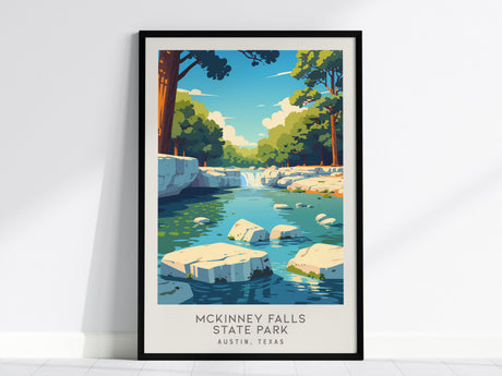 McKinney Falls State Park Matte Border Poster | Austin, Texas Destination Print Travel Wall Art — framed wall art, 24x36 in
