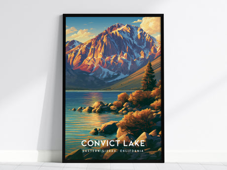 Convict Lake, Eastern Sierra, California Poster | Alpine Mountain Lake Travel Wall Art — framed wall art, 24x36 in