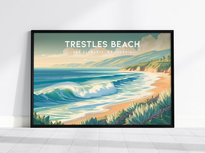 Trestles Beach Landscape, San Clemente, California Poster | Coastal Beach Decor Travel Gift Wall Art — framed wall art, 24x36