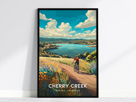 Cherry Creek, Aurora, Colorado Poster | Lakeside Retreat Framed or Unframed Wall Art — framed wall art, 24x36 in