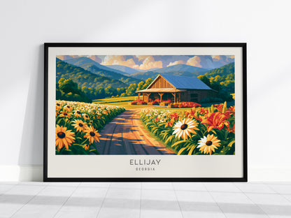 Ellijay Landscape Matte Border Poster | Georgia Destination Print Travel Wall Art — framed wall art, 24x36 in