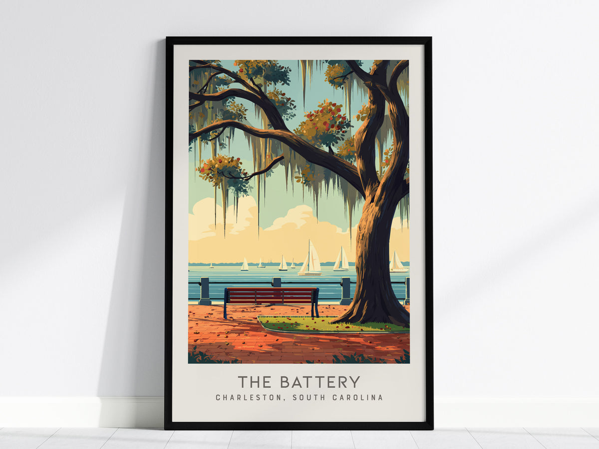 The Battery Matte Border Poster | Charleston, South Carolina Coastal Beach Decor — framed wall art, 24x36 in