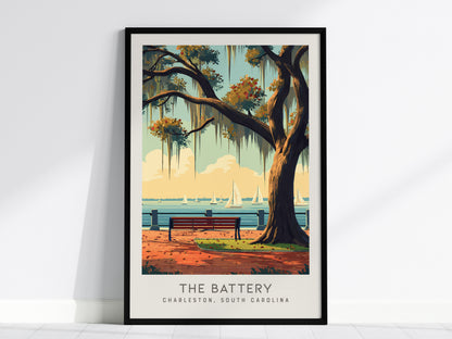 The Battery Matte Border Poster | Charleston, South Carolina Coastal Beach Decor — framed wall art, 24x36 in