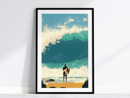 Surf Dream Big Wave Poster Hawaii California Surfer Wall Art Beach House Decor Travel Print Ocean Epic Surfing Artwork