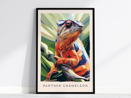 Panther Chameleon Poster | Vibrant Rainforest Reptile Wildlife Wall Art — framed wall art, 24x36 in