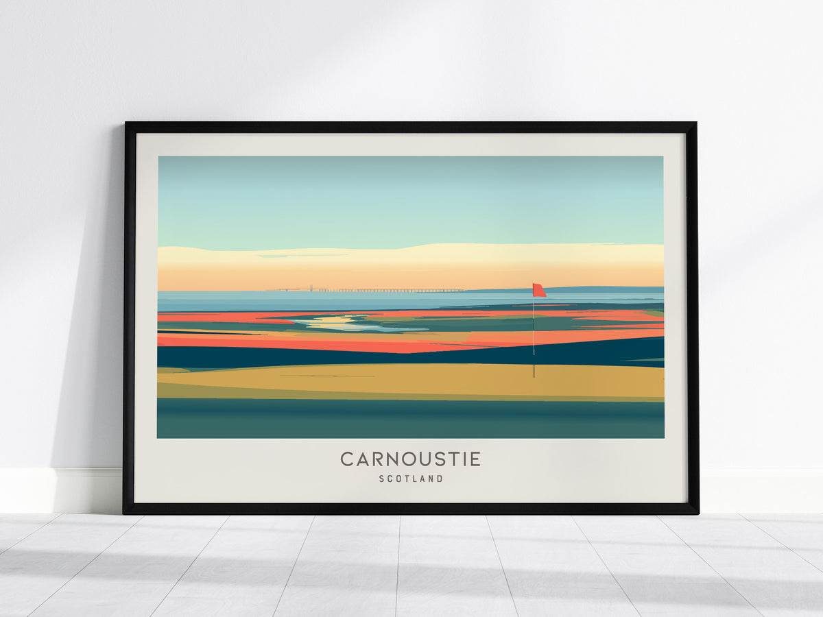 Carnoustie Landscape Matte Border Poster | Scotland Golf Course Print Travel Wall Art — framed wall art, 24x36 in
