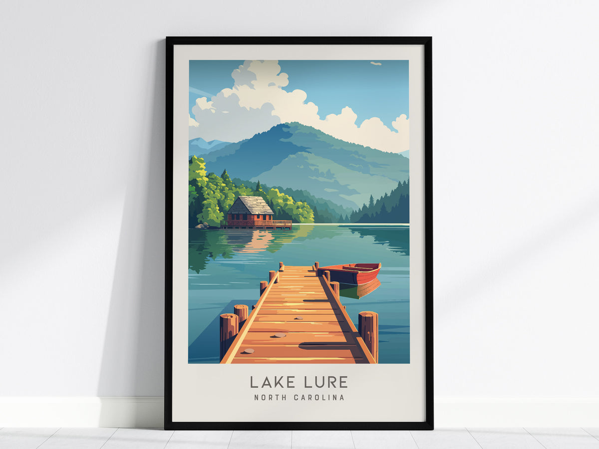 Lake Lure Matte Border Poster | North Carolina Vacation Wall Art — framed wall art, 24x36 in