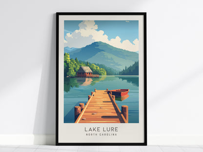 Lake Lure Matte Border Poster | North Carolina Vacation Wall Art — framed wall art, 24x36 in