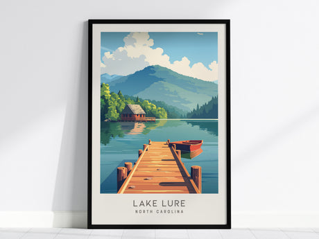 Lake Lure Matte Border Poster | North Carolina Vacation Wall Art — framed wall art, 24x36 in