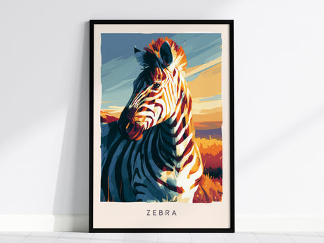 Zebra, Africa Poster | Bold Stripes on the Savanna Wall Art — framed wall art, 24x36 in