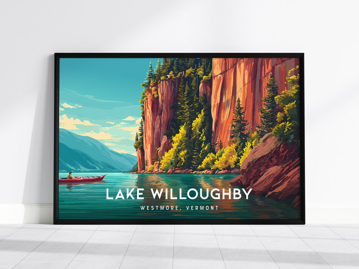 Lake Willoughby Landscape Poster | Westmore, Vermont Framed or Unframed Wall Art — framed wall art, 24x36 in
