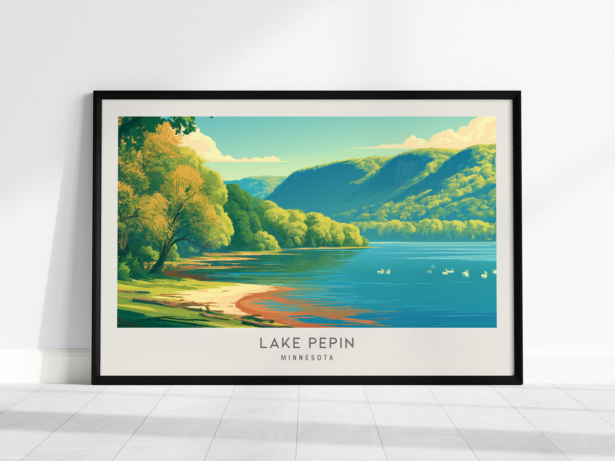Lake Pepin Landscape Matte Border Poster | Minnesota Travel Gift Beach House Decor — framed wall art, 24x36 in