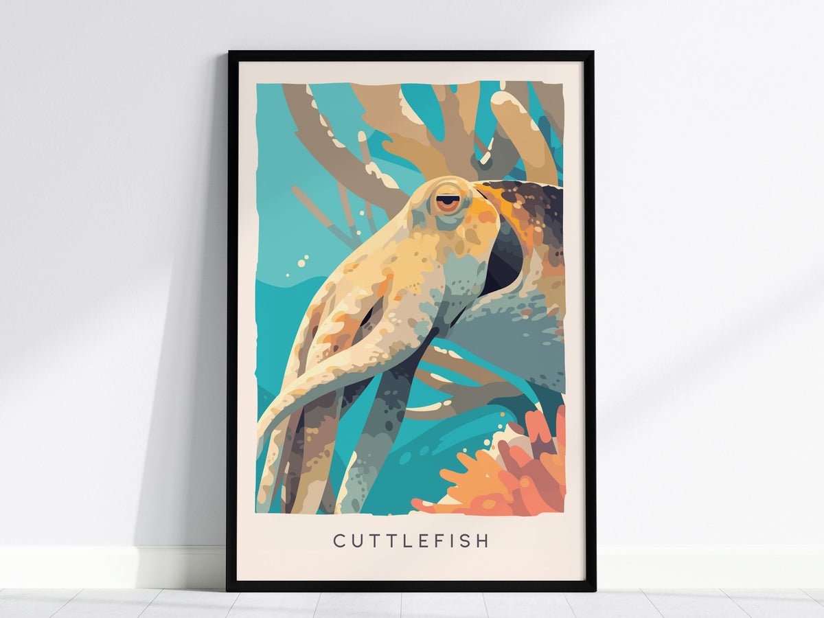 Cuttlefish Wildlife Poster | Vibrant Ocean Cephalopod Art Wall Art — framed wall art, 24x36 in