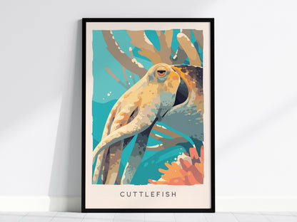 Cuttlefish Wildlife Poster | Vibrant Ocean Cephalopod Art Wall Art — framed wall art, 24x36 in