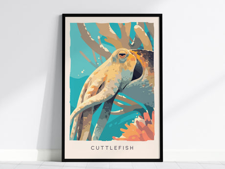 Cuttlefish Wildlife Poster | Vibrant Ocean Cephalopod Art Wall Art — framed wall art, 24x36 in