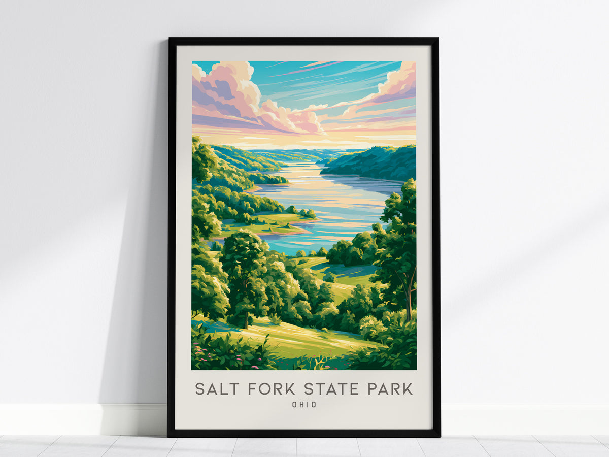 Salt Fork State Park Matte Border Poster | Ohio Destination Print Travel Wall Art — framed wall art, 24x36 in