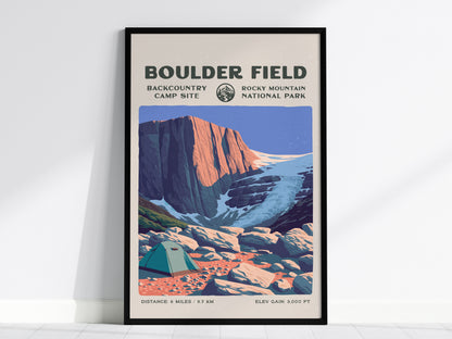 Boulder Field, Rocky Mountain National Park Poster | Hiker Gift | Alpine Wilderness Block Print Wall Art — framed wall art, 2