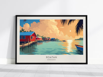 Roatan Landscape Matte Border Poster | Honduras Vacation Wall Art Beach House Decor — framed wall art, 24x36 in