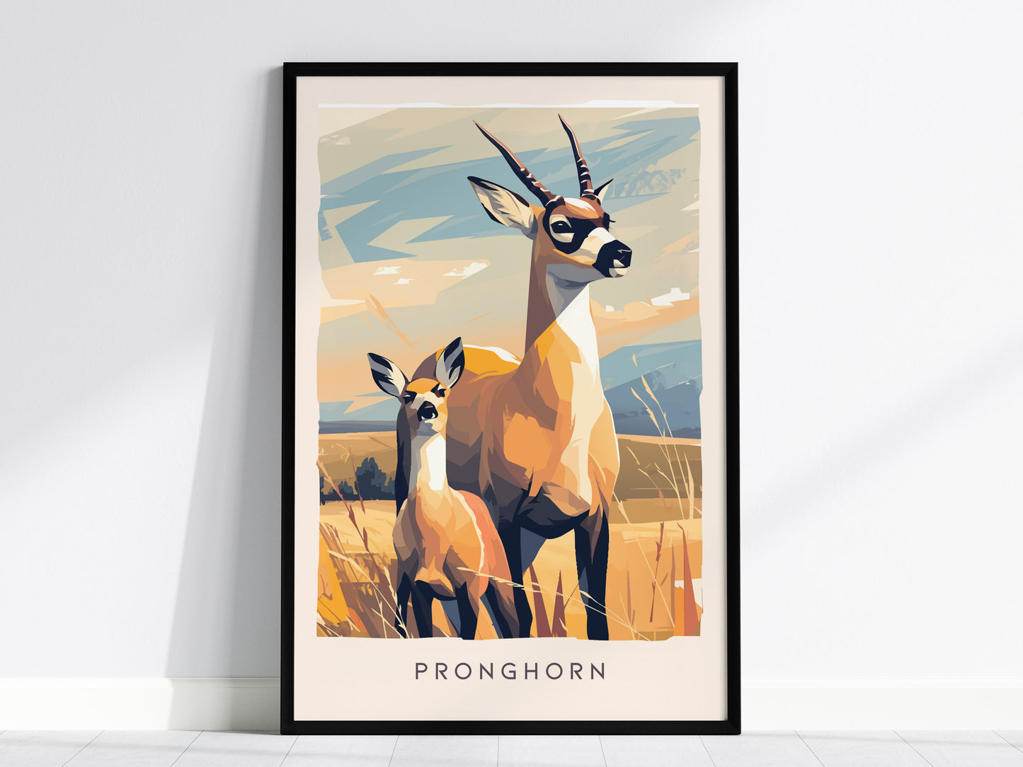 Pronghorn, Antilocapra americana Poster | Prairie Wildlife Wall Art — framed wall art, 24x36 in