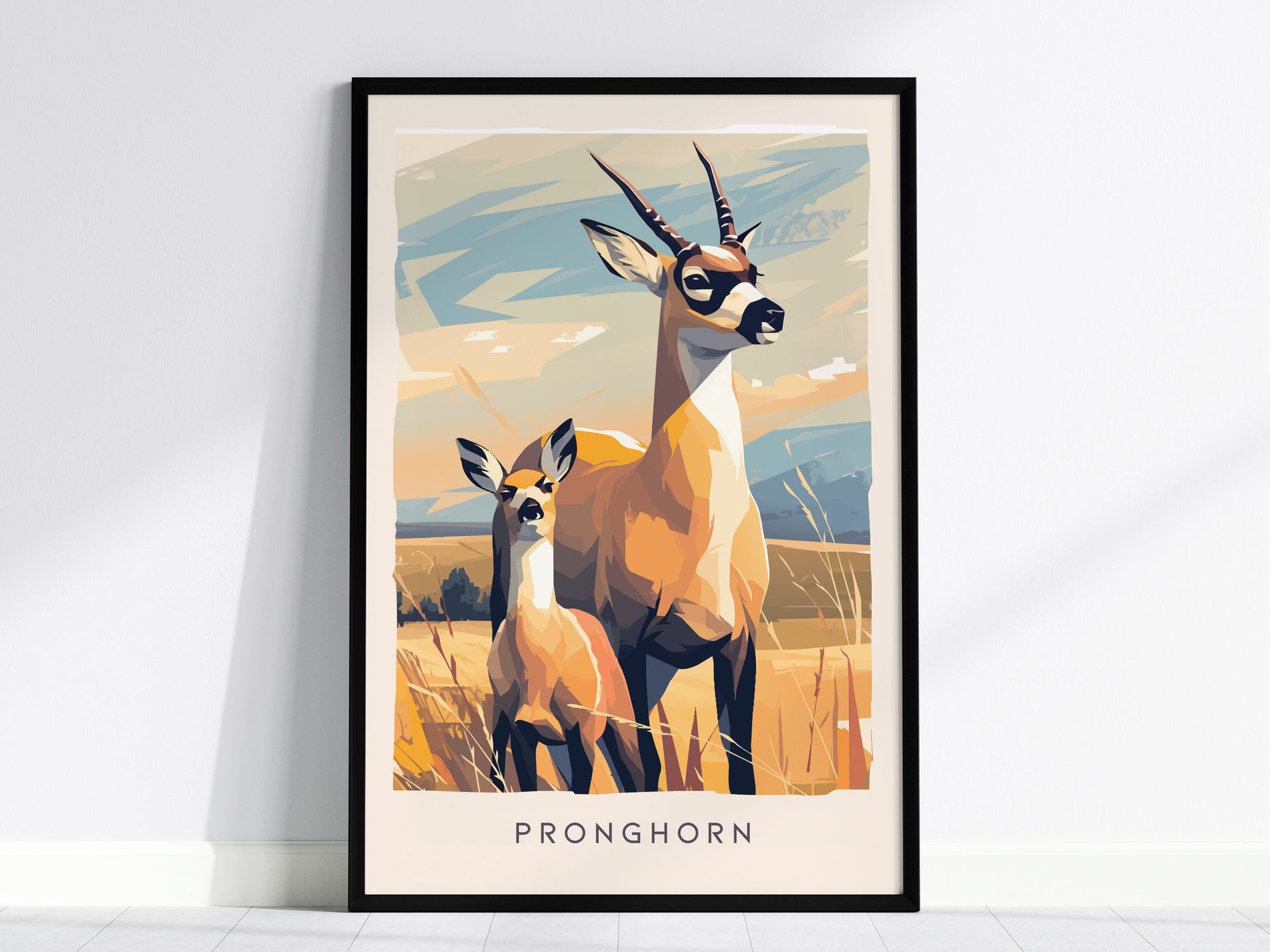 Pronghorn, Antilocapra americana Poster | Prairie Wildlife Wall Art — framed wall art, 24x36 in