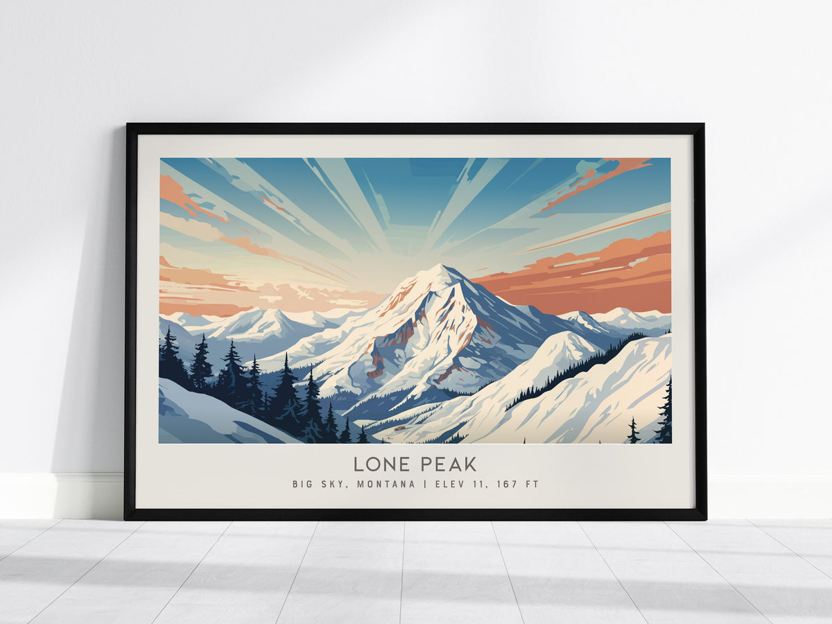 Lone Peak Landscape Matte Border Poster | Big Sky, Montana Travel Wall Art — framed wall art, 24x36 in