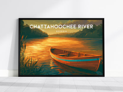 Chattahoochee River Landscape Poster | Georgia Travel Gift Coastal Beach Decor Wall Art — framed wall art, 24x36 in