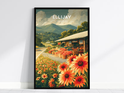 Ellijay, Georgia Poster | Mountain Town Travel Wall Art — framed wall art, 24x36 in