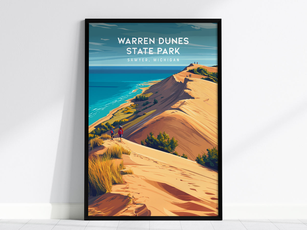 Warren Dunes State Park, Sawyer, Michigan Poster | Coastal Beach Decor Wall Art — framed wall art, 24x36 in