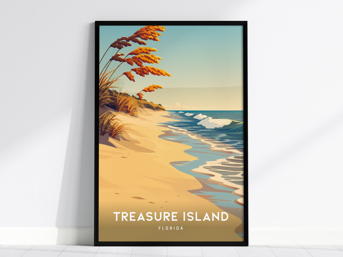Treasure Island, Florida Poster | Sunset Beach & Lifeguard Tower Wall Art — framed wall art, 24x36 in