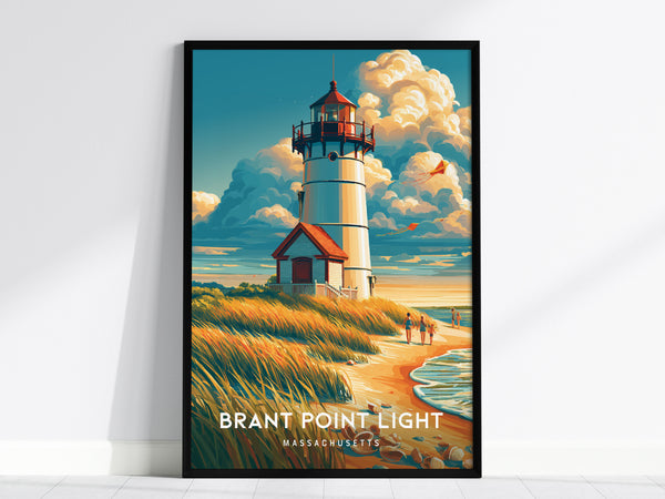 Brant Point Light, Massachusetts Poster | Nantucket Lighthouse & Harbor Wall Art — framed wall art, 24x36 in