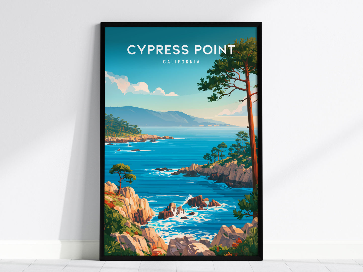 Cypress Point, California Poster | Coastal Beach Decor Travel Gift Wall Art — framed wall art, 24x36 in