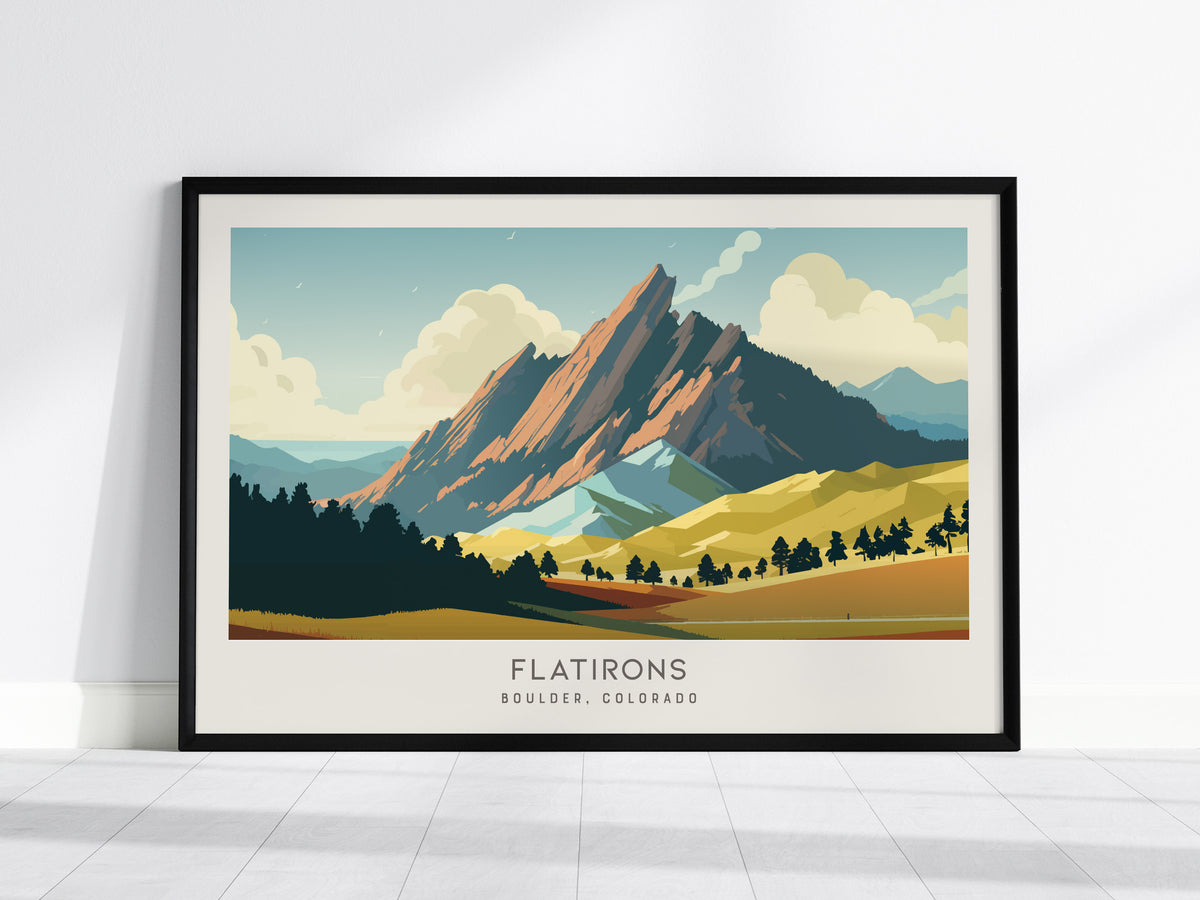 Flatirons Landscape Matte Border Poster | Boulder, Colorado Travel Wall Art — framed wall art, 24x36 in